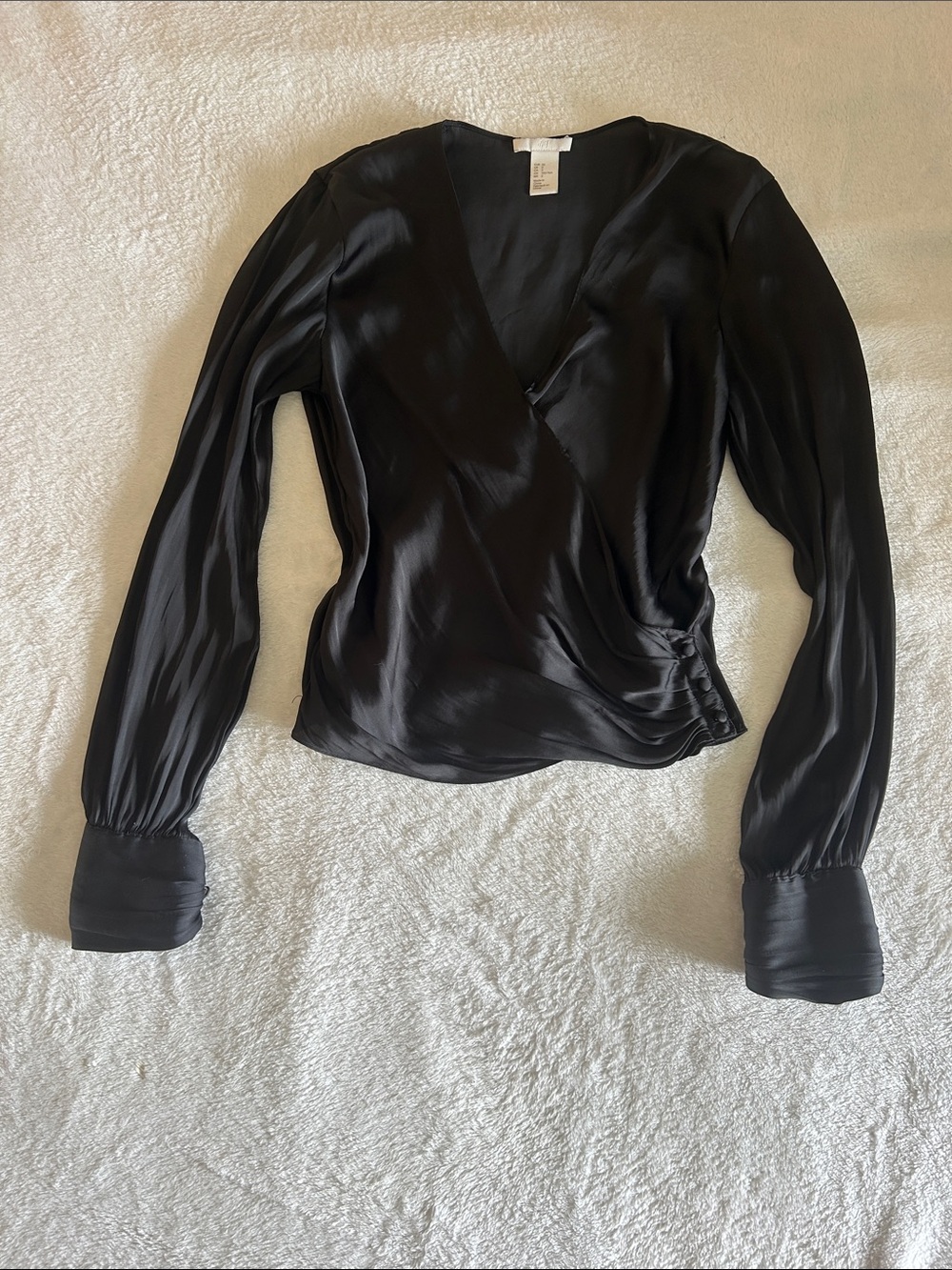 H&M Black Satin Surplice Blouse